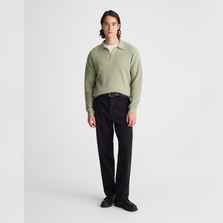madewell johnny collar polo heritage merino wolle herren pullover grün