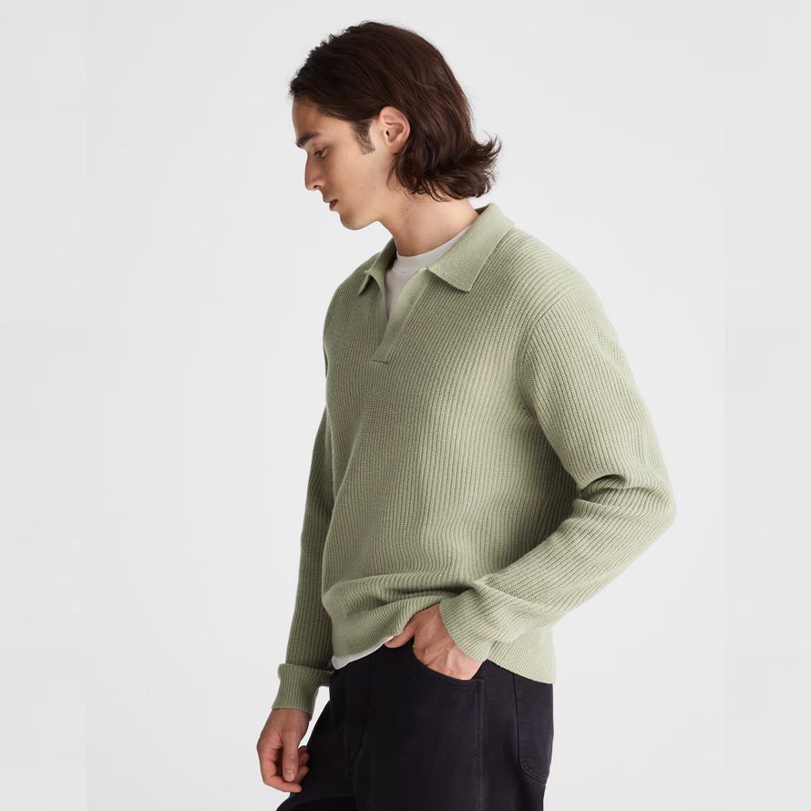 madewell johnny collar polo heritage merino wolle herren pullover grün