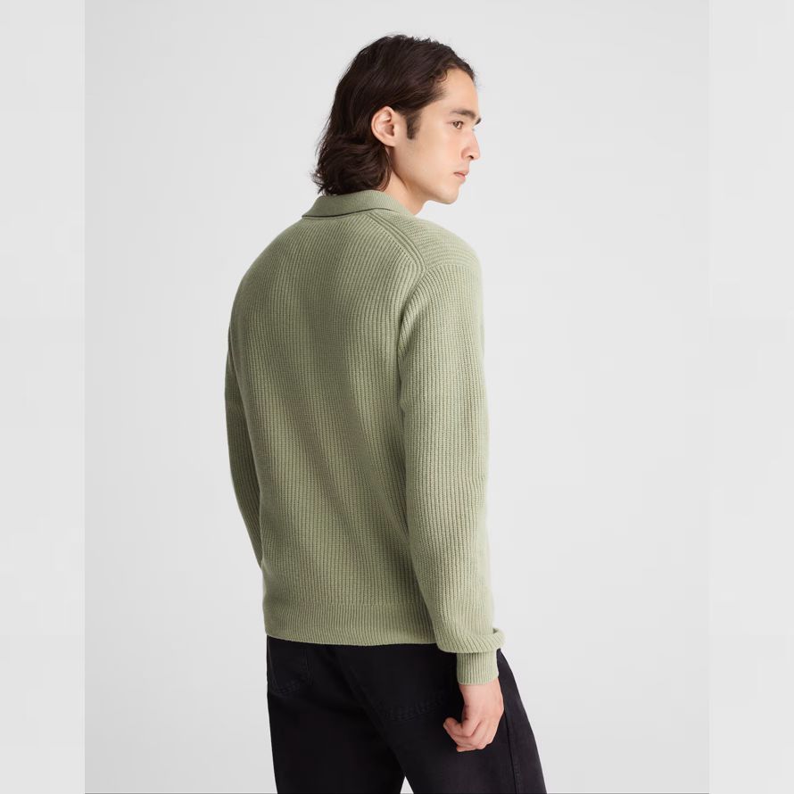 madewell johnny collar polo heritage merino wolle herren pullover grün
