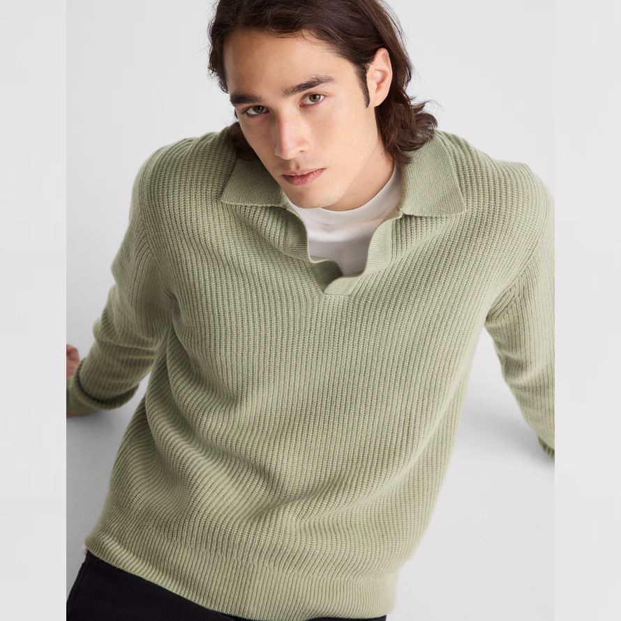 madewell johnny collar polo heritage merino wolle herren pullover grün