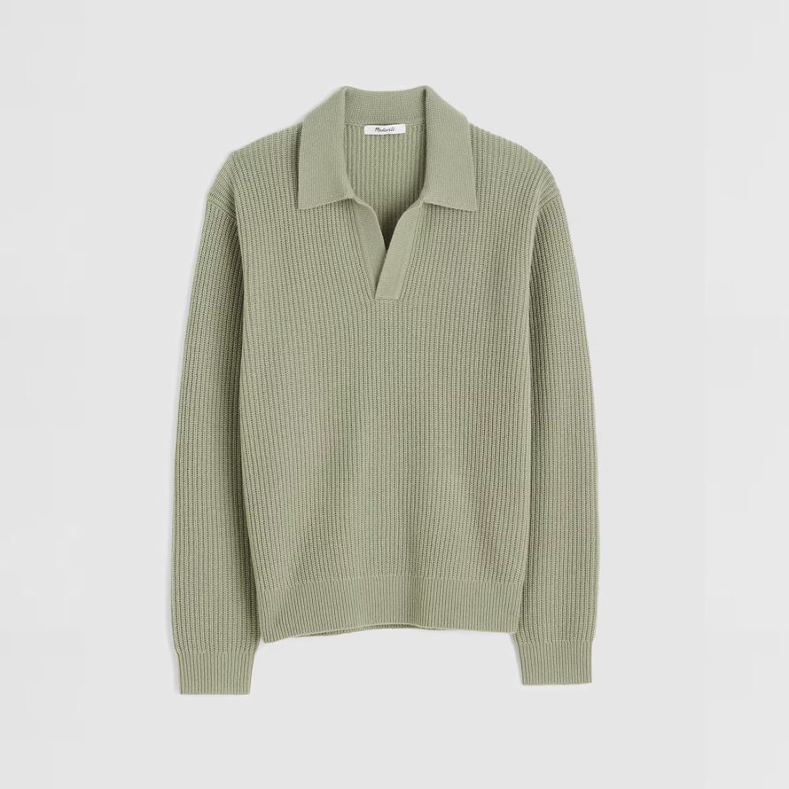 madewell johnny collar polo heritage merino wolle herren pullover grün