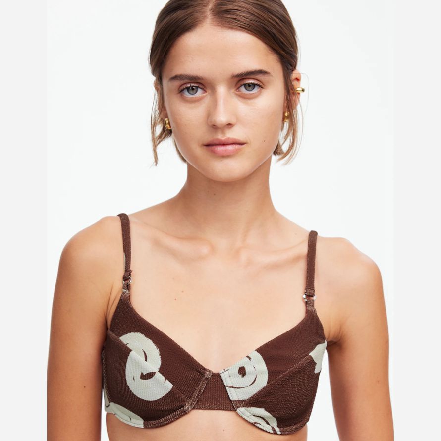 damen madewell zulu amp zephyr kakao swirl texturierte balconette-bikini-top chocolate white