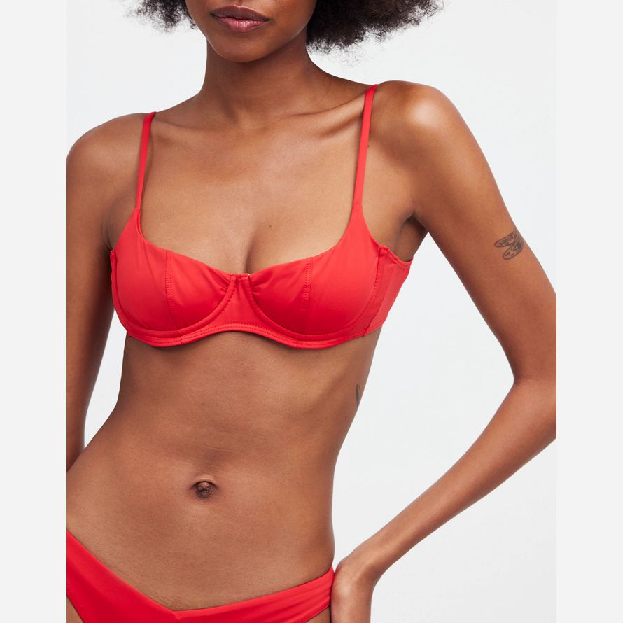 damen madewell frankies bikinis cola underwire balconette-bikini-top-red