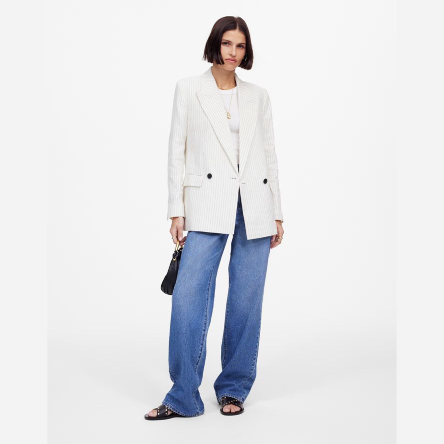 madewell relaxed nadelstreifen-leinen damen-blazer weiß