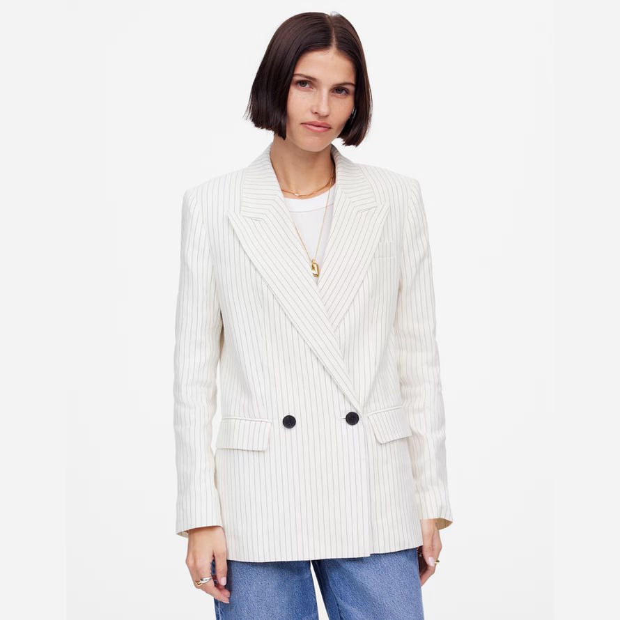madewell relaxed nadelstreifen-leinen damen-blazer weiß