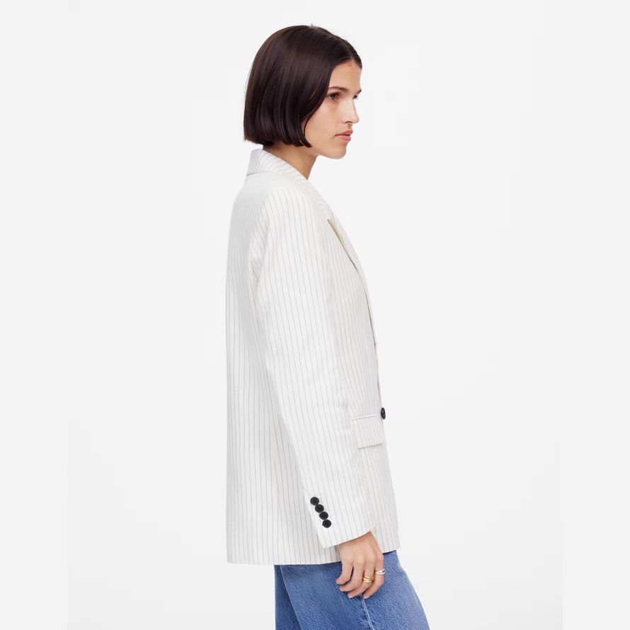 madewell relaxed nadelstreifen-leinen damen-blazer weiß