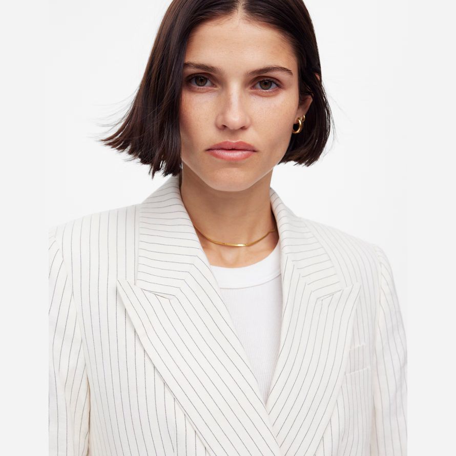 madewell relaxed nadelstreifen-leinen damen-blazer weiß
