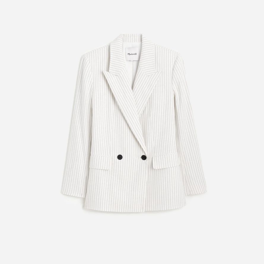 madewell relaxed nadelstreifen-leinen damen-blazer weiß