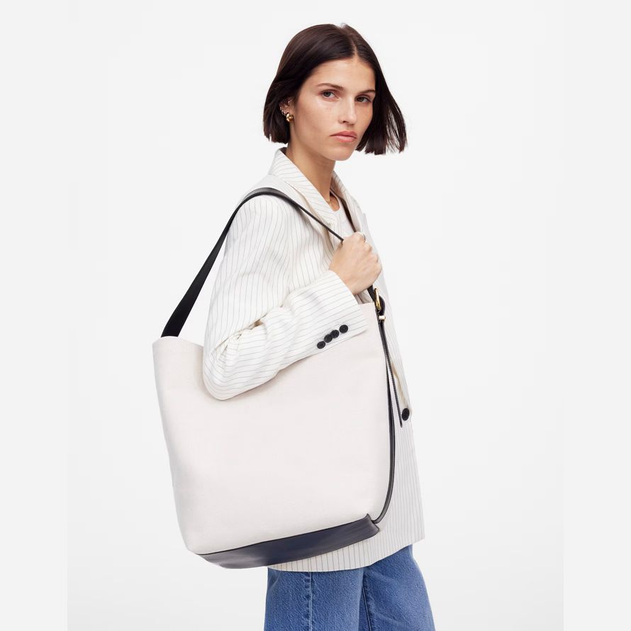 madewell das wesentliche extra große tote frauen eimer tasche weiß