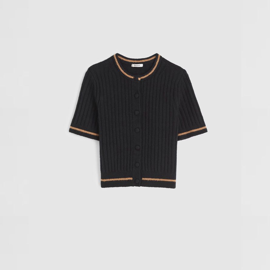 schwarz madewell kurzen puff-sleeve womens strickjacke
