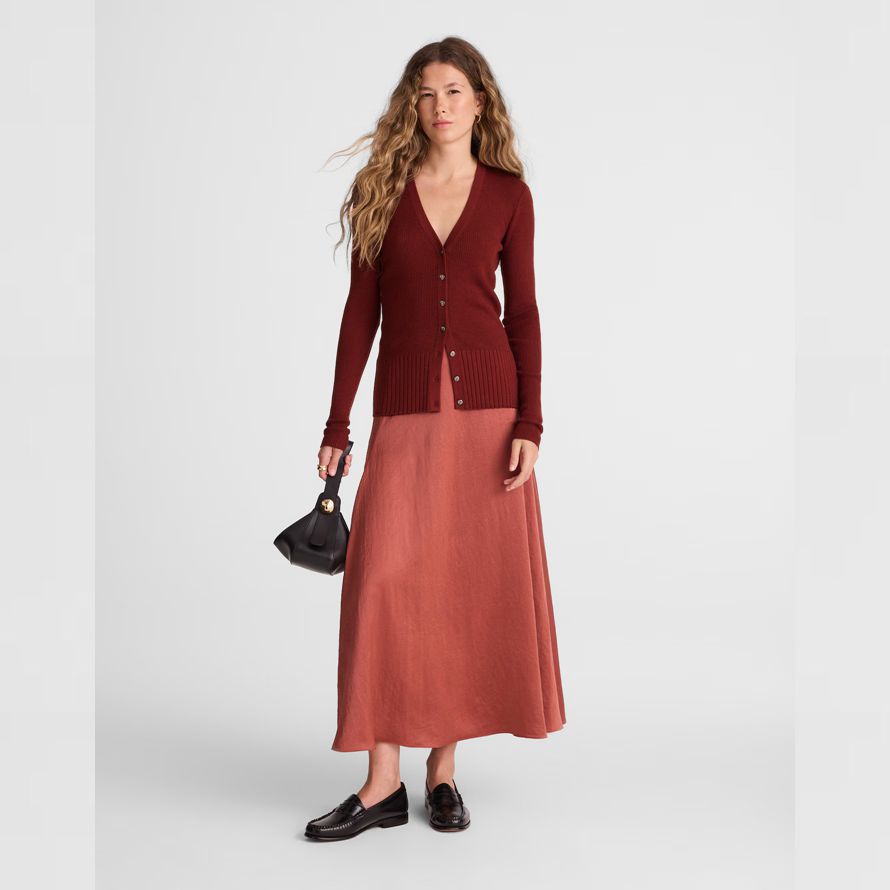 rot braun damen madewell deep v-neck merino-silk blend cardigan