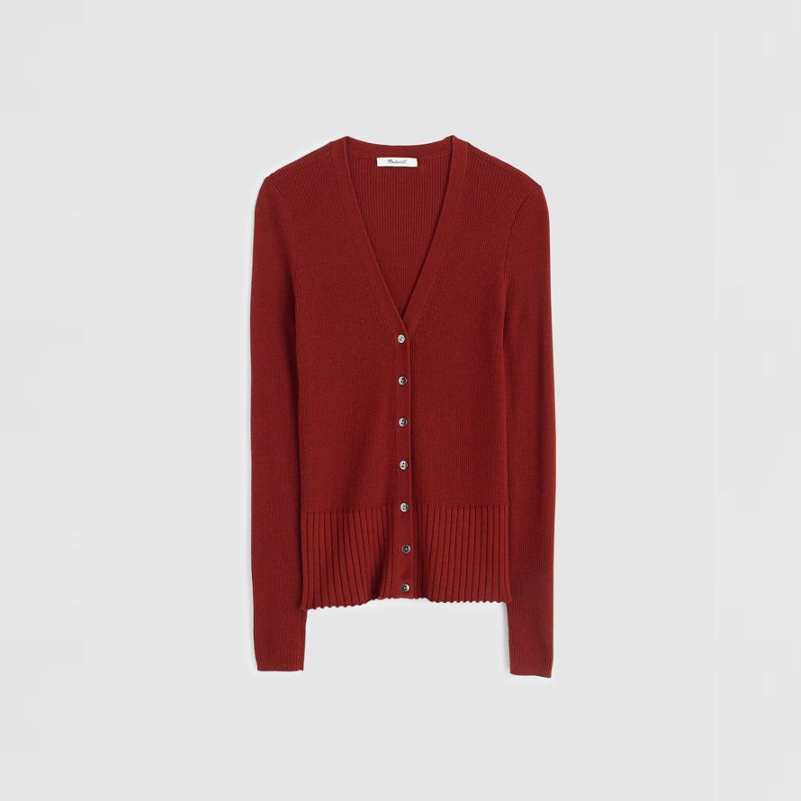 rot braun damen madewell deep v-neck merino-silk blend cardigan