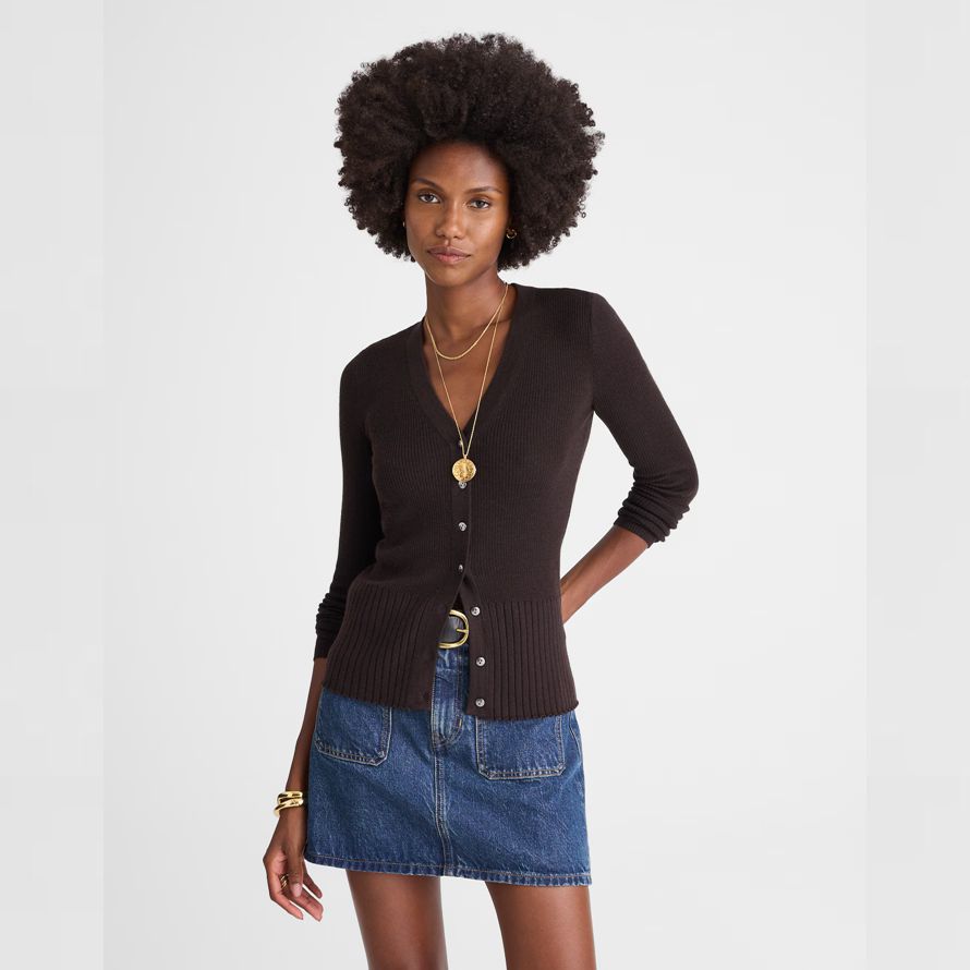 dunkelbraun madewell deep v-neck merino-seide-mischung womens strickjacke