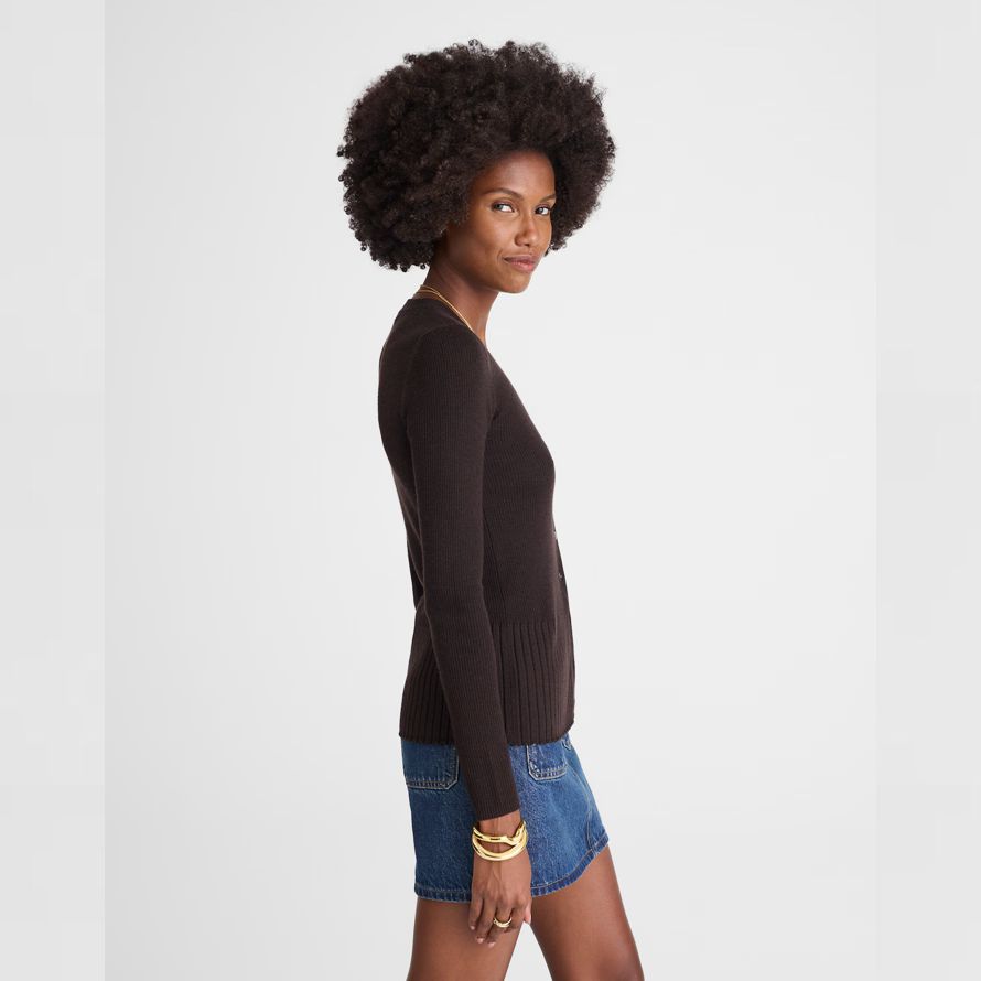 dunkelbraun madewell deep v-neck merino-seide-mischung womens strickjacke