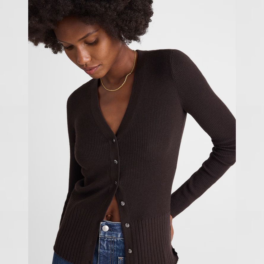 dunkelbraun madewell deep v-neck merino-seide-mischung womens strickjacke