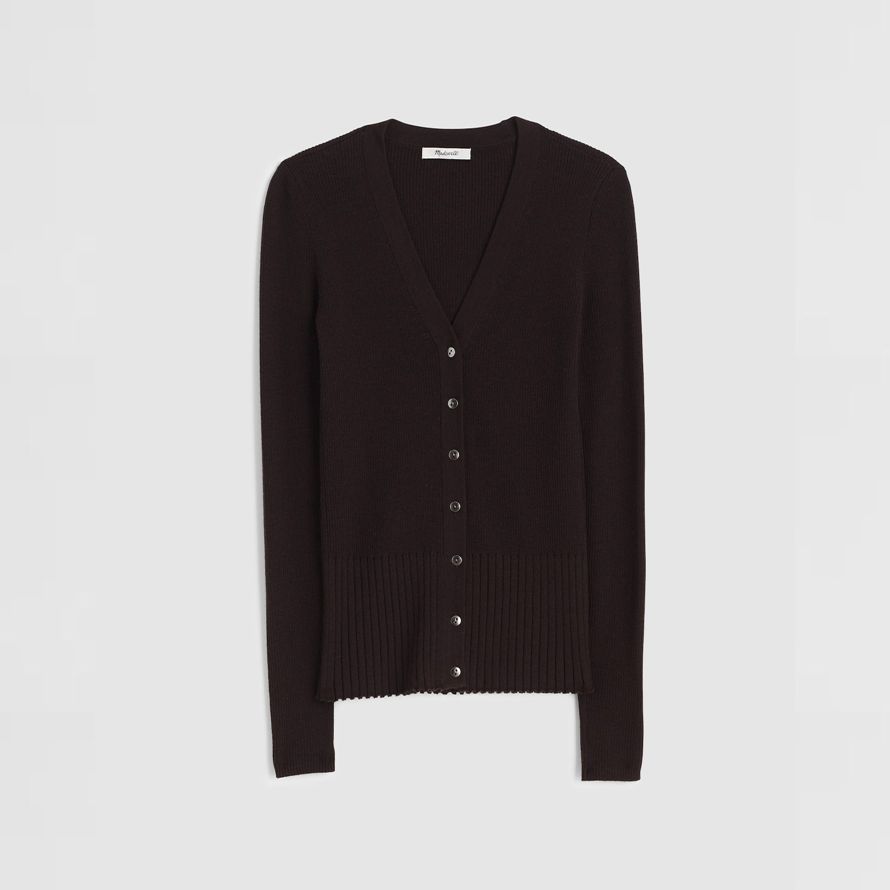 dunkelbraun madewell deep v-neck merino-seide-mischung womens strickjacke