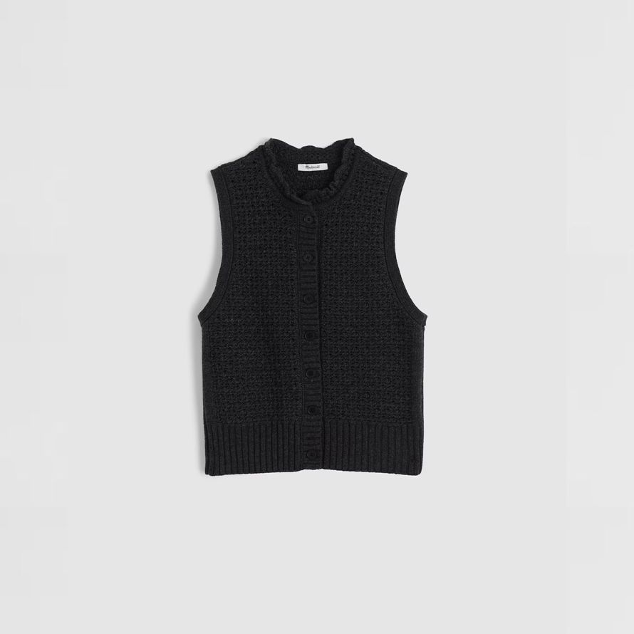 schwarz madewell ruffled sleeveless womens strickjacke