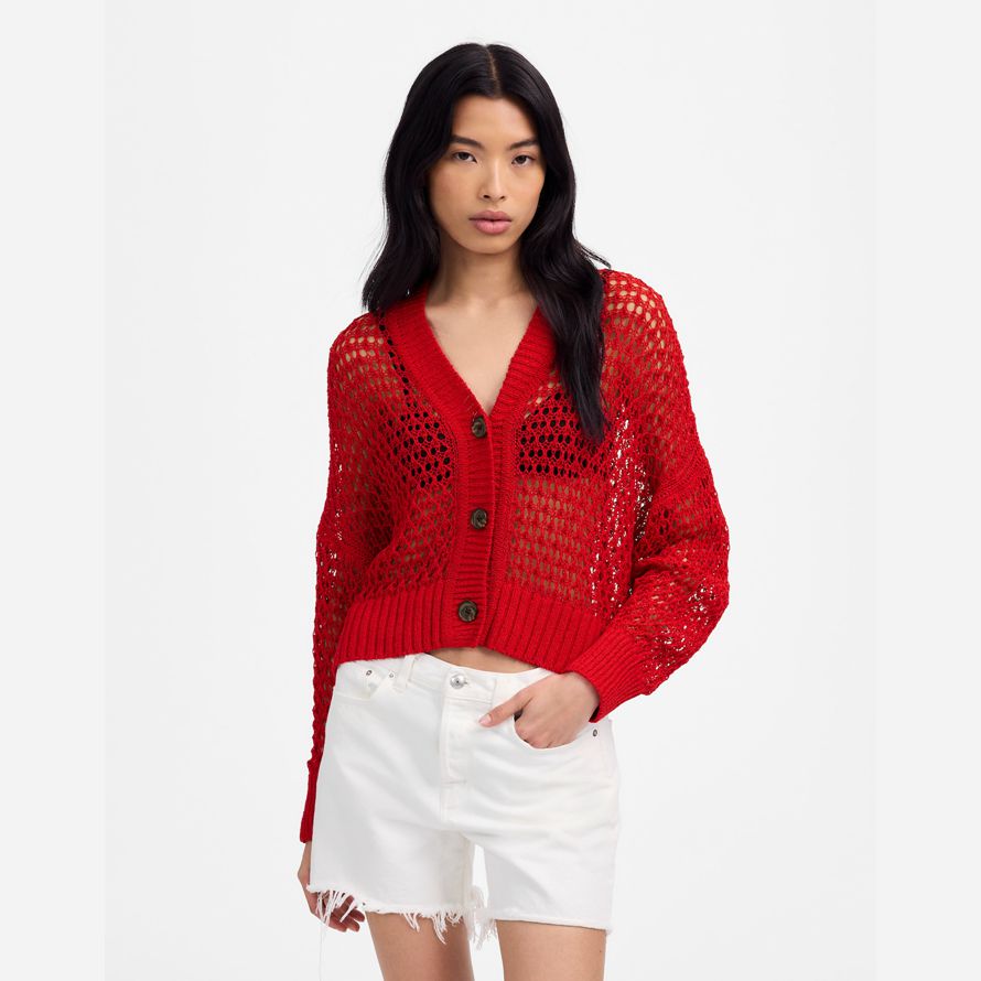 madewell Öffnen stich v-ausschnitt damen strickjacke rot
