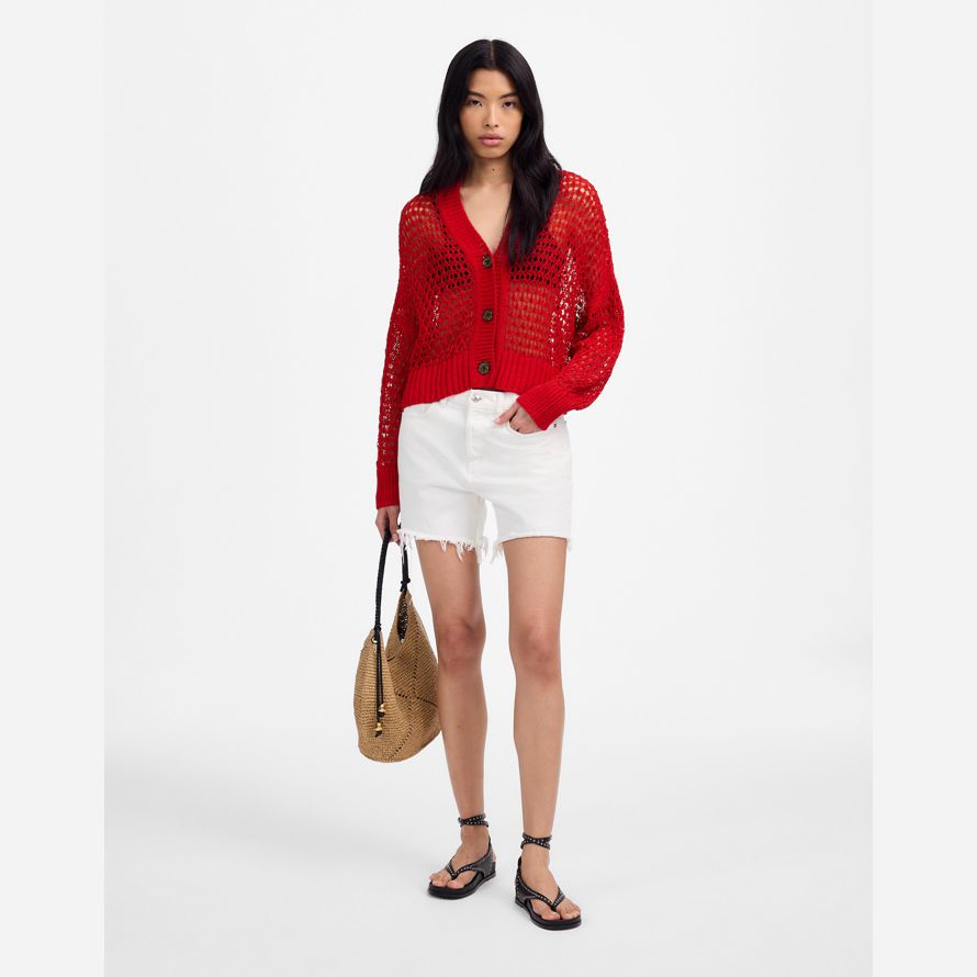 madewell Öffnen stich v-ausschnitt damen strickjacke rot