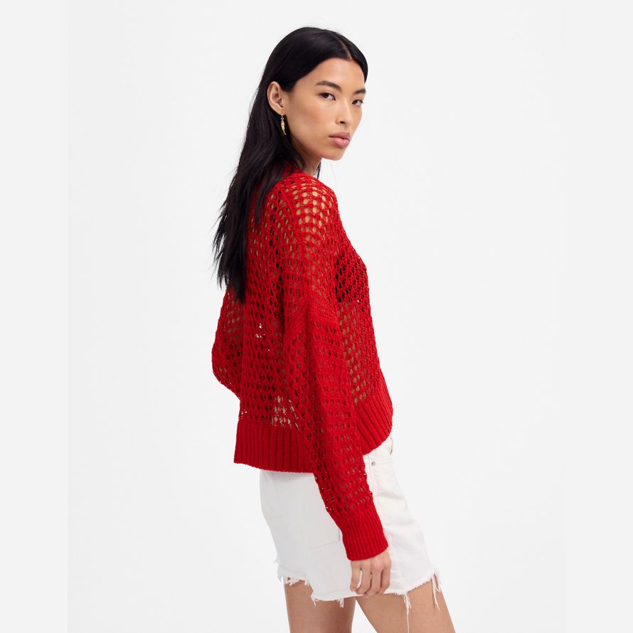 madewell Öffnen stich v-ausschnitt damen strickjacke rot