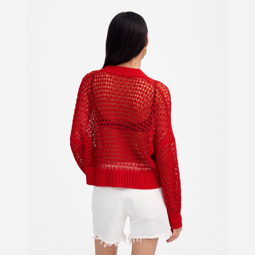 madewell Öffnen stich v-ausschnitt damen strickjacke rot