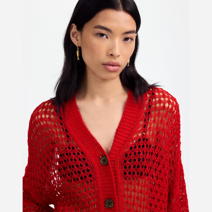 madewell Öffnen stich v-ausschnitt damen strickjacke rot