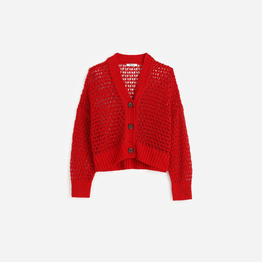 madewell Öffnen stich v-ausschnitt damen strickjacke rot