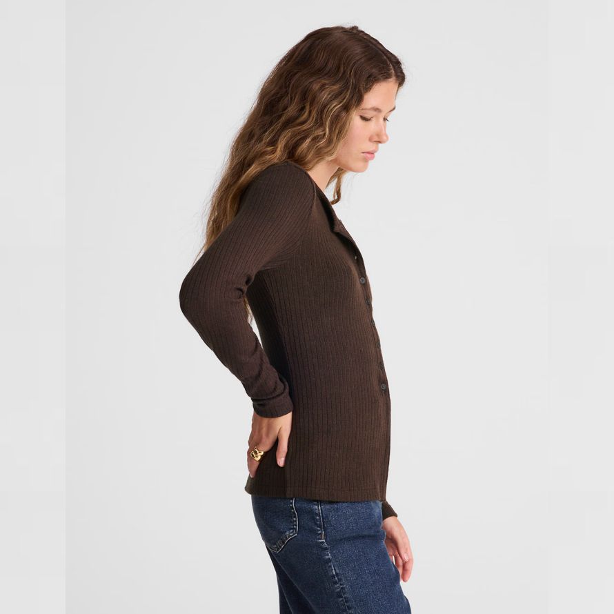 madewell textur-ausschnitt crewneck frauen-strickjacke dunkelbraun