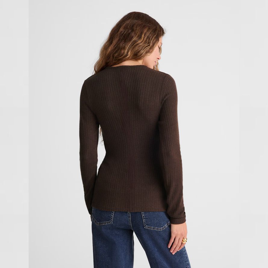 madewell textur-ausschnitt crewneck frauen-strickjacke dunkelbraun