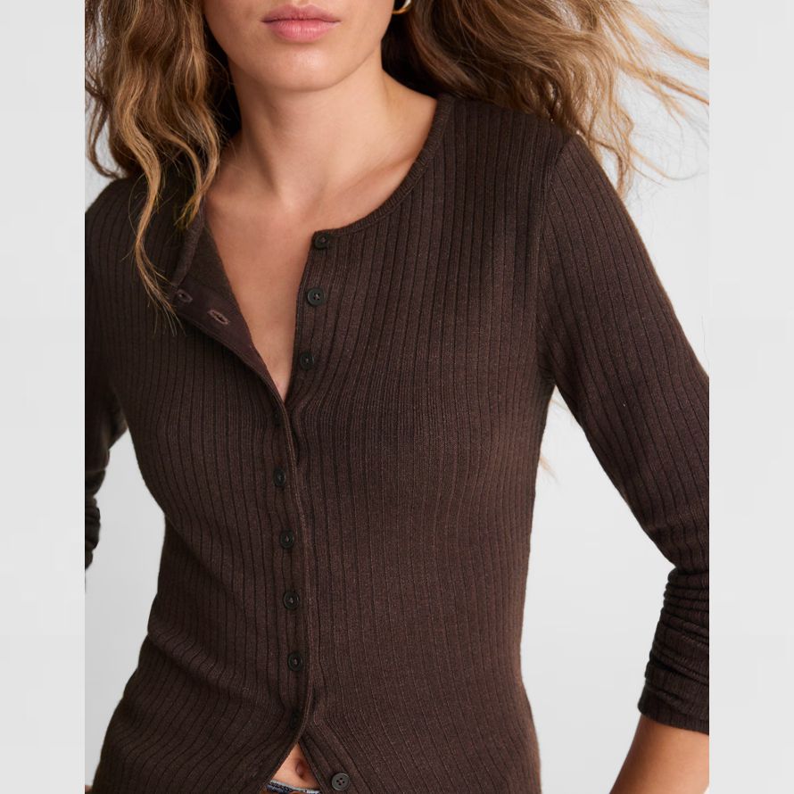 madewell textur-ausschnitt crewneck frauen-strickjacke dunkelbraun