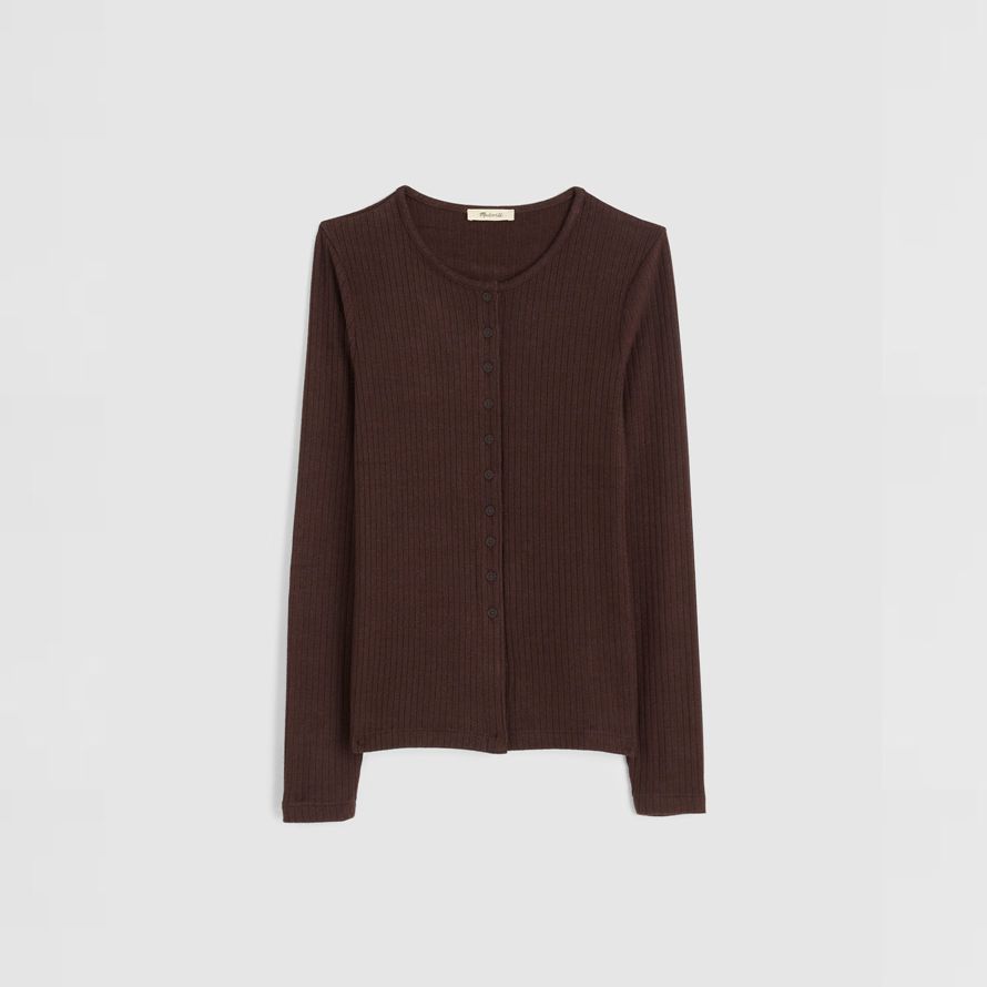 madewell textur-ausschnitt crewneck frauen-strickjacke dunkelbraun