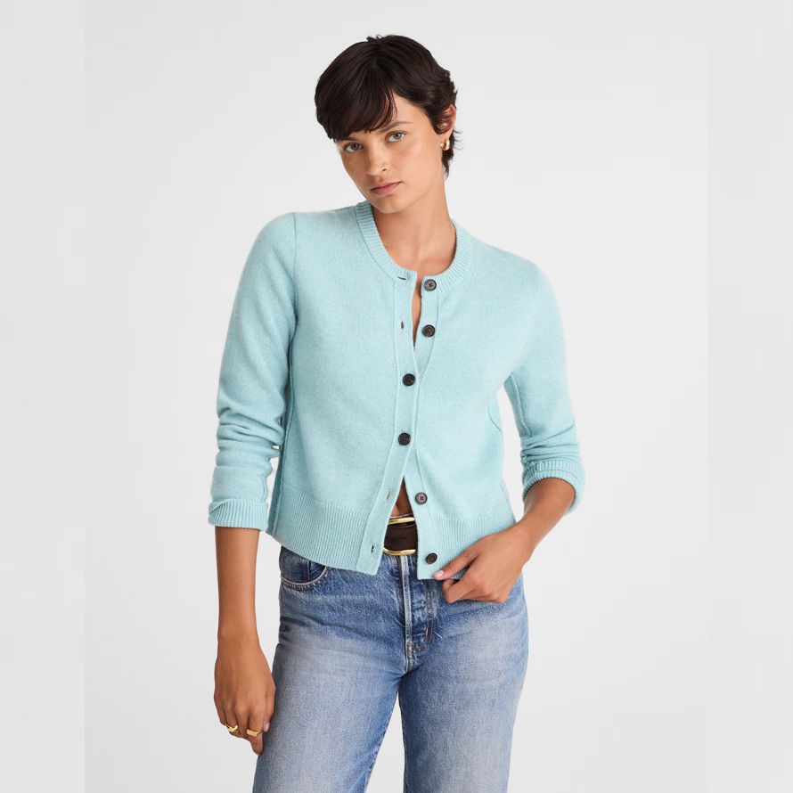 madewell cashmere button-front damen strickjacke light blue