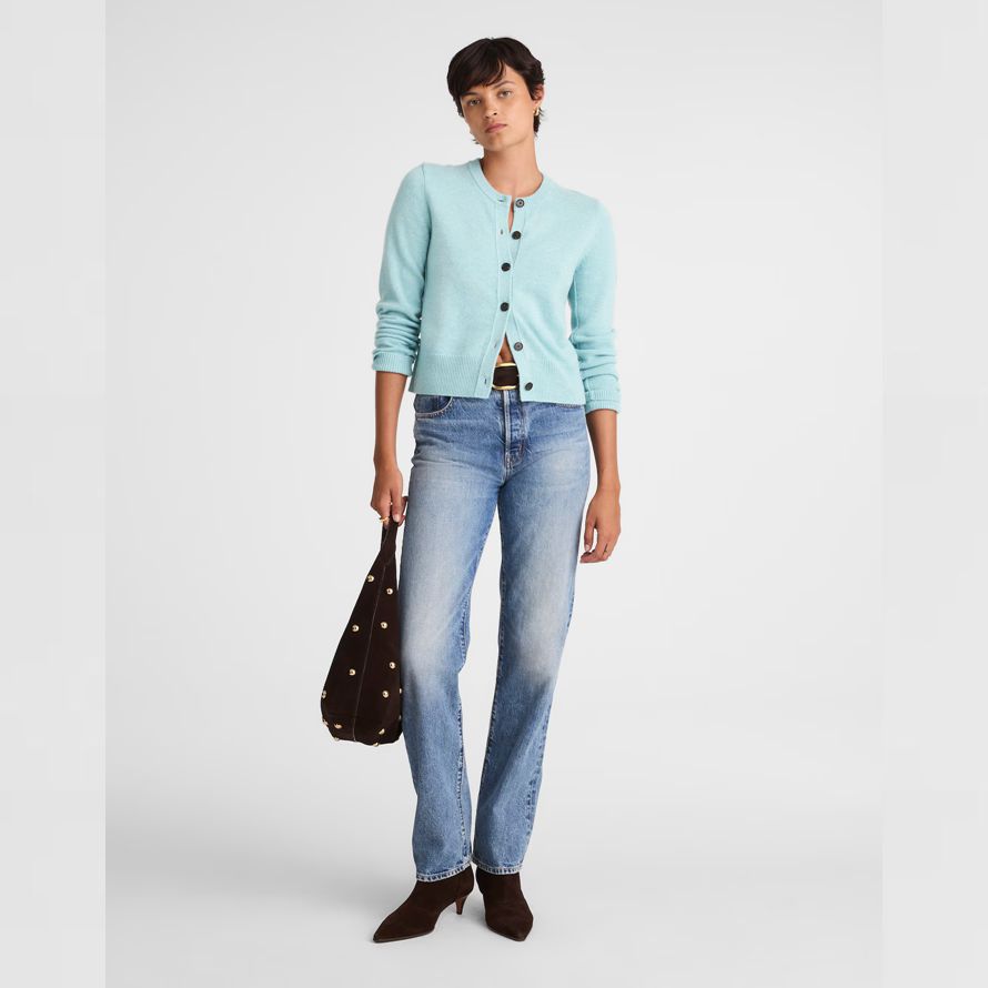 madewell cashmere button-front damen strickjacke light blue