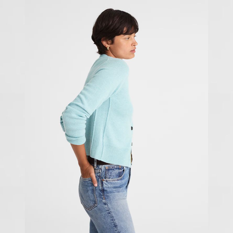 madewell cashmere button-front damen strickjacke light blue