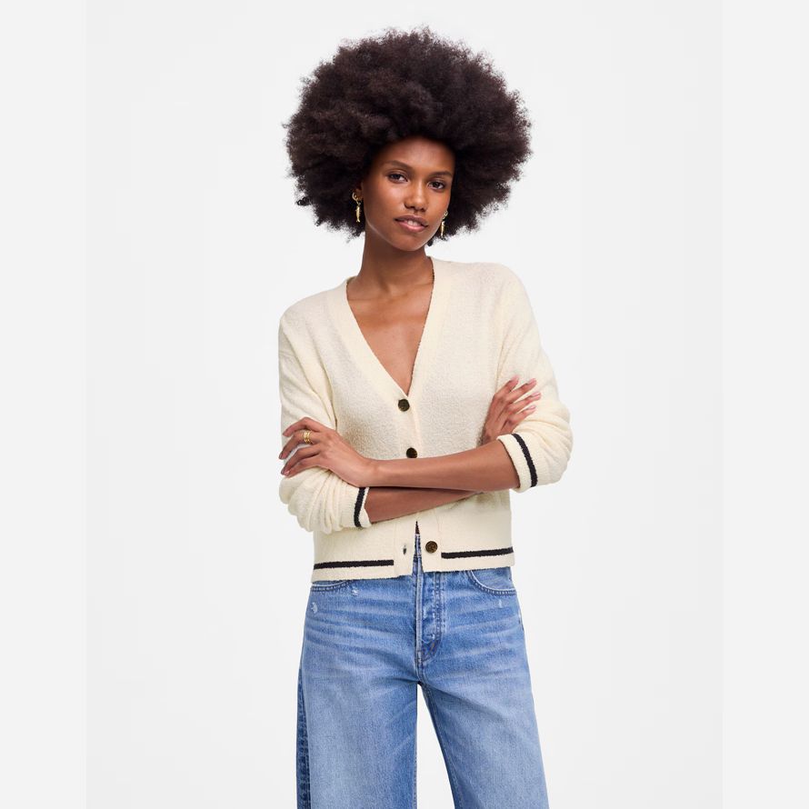 madewell boucl�-stricken damen strickjacke creme