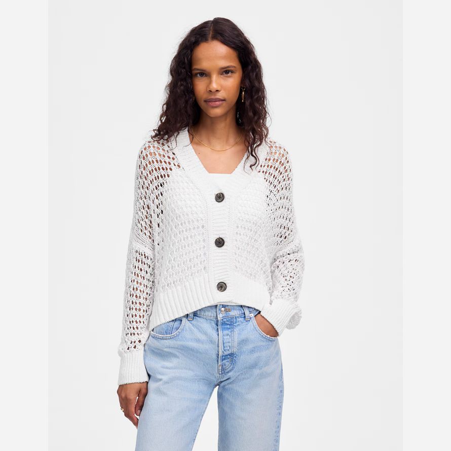 weiß damen madewell open-stitch v-neck cardigan