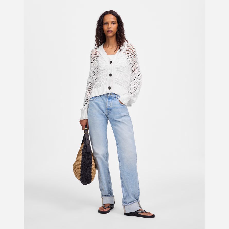 weiß damen madewell open-stitch v-neck cardigan