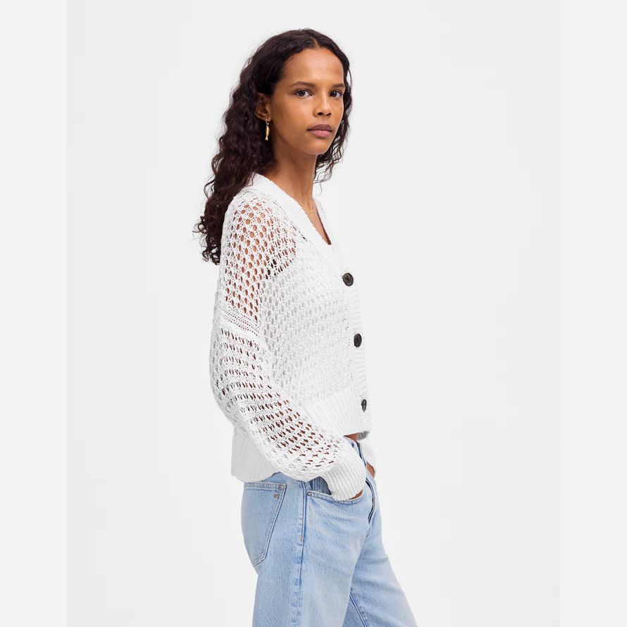 weiß damen madewell open-stitch v-neck cardigan