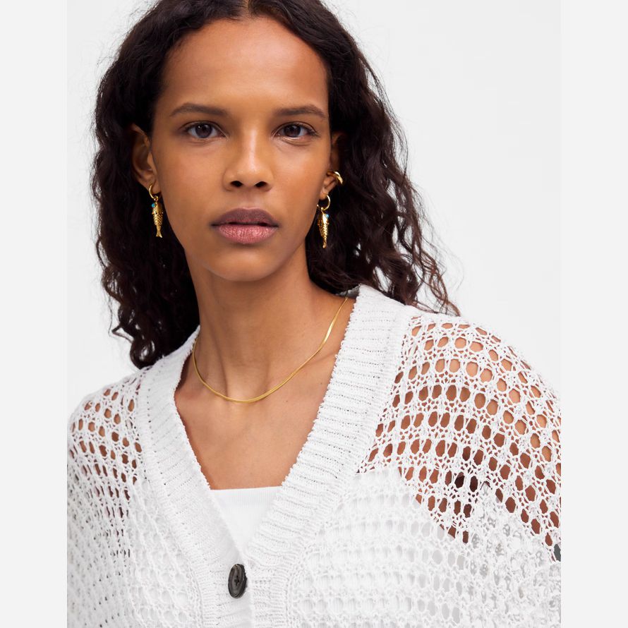 weiß damen madewell open-stitch v-neck cardigan