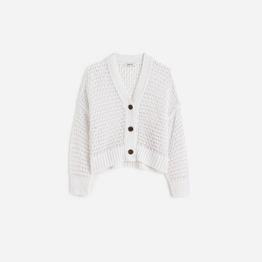 weiß damen madewell open-stitch v-neck cardigan