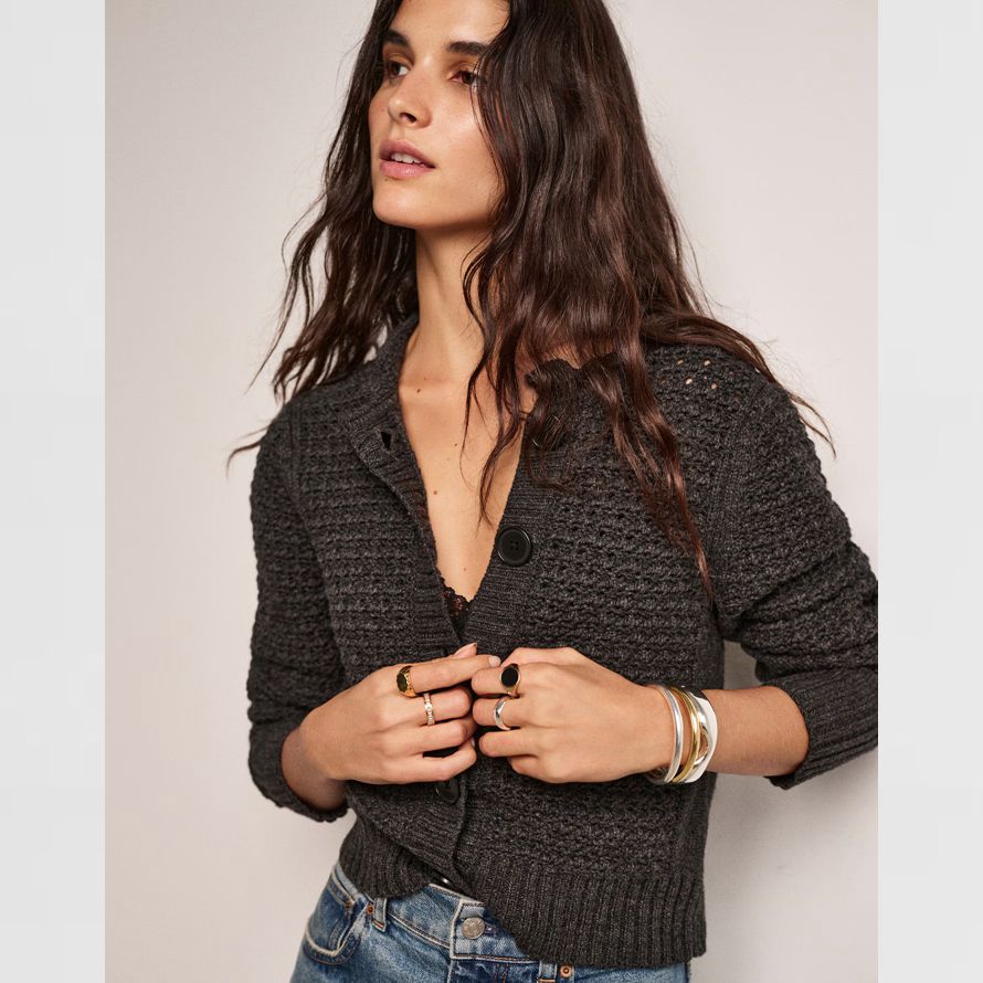 dark grey madewell Überbacken merino wool-blend womens strickjacke