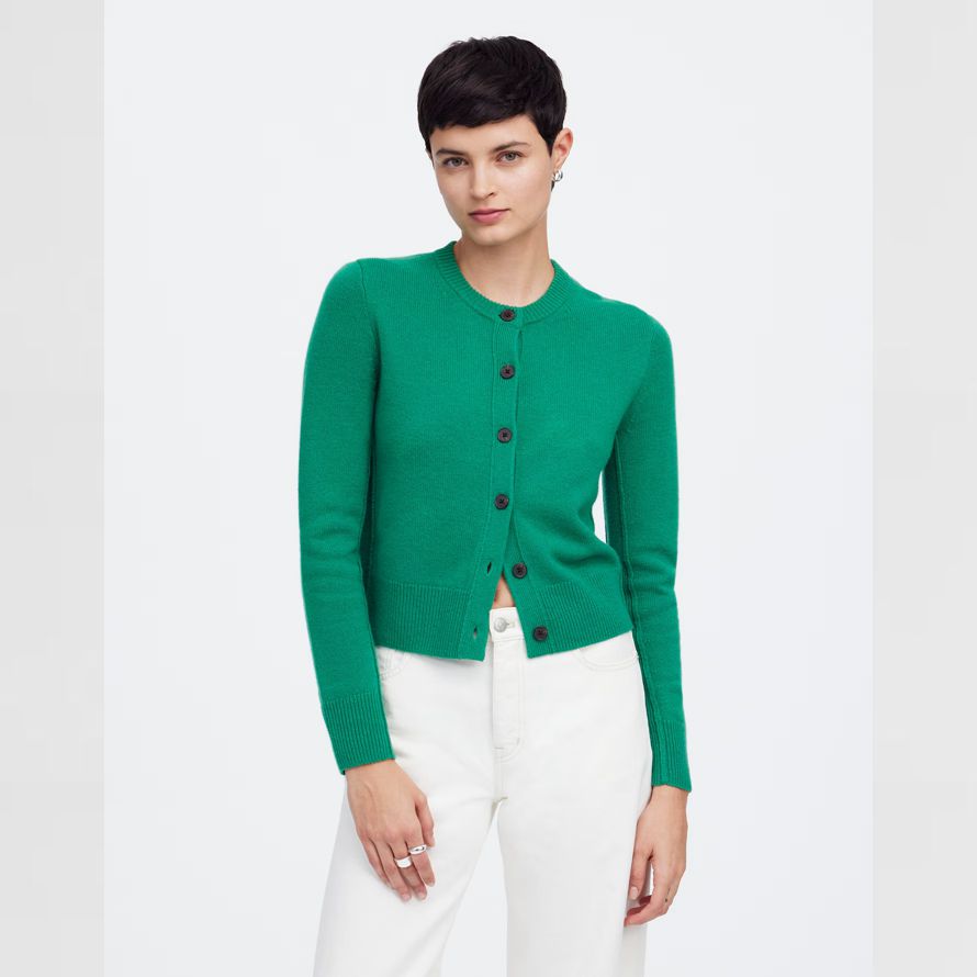 grün madewell cashmere button-front womens strickjacke