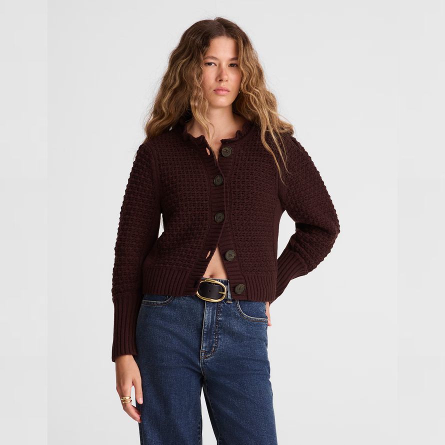 dunkelbraun madewell Überbacken merino wool-blend womens strickjacke