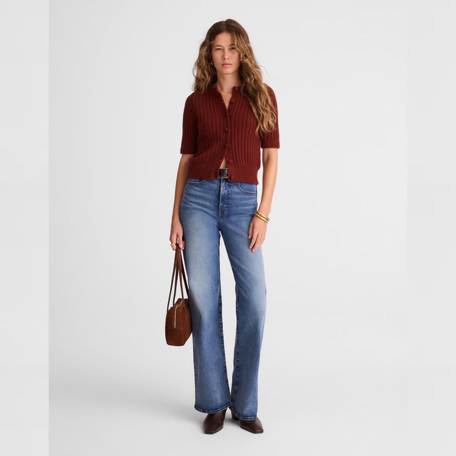 rot braun madewell kurzen puff-sleeve womens strickjacke