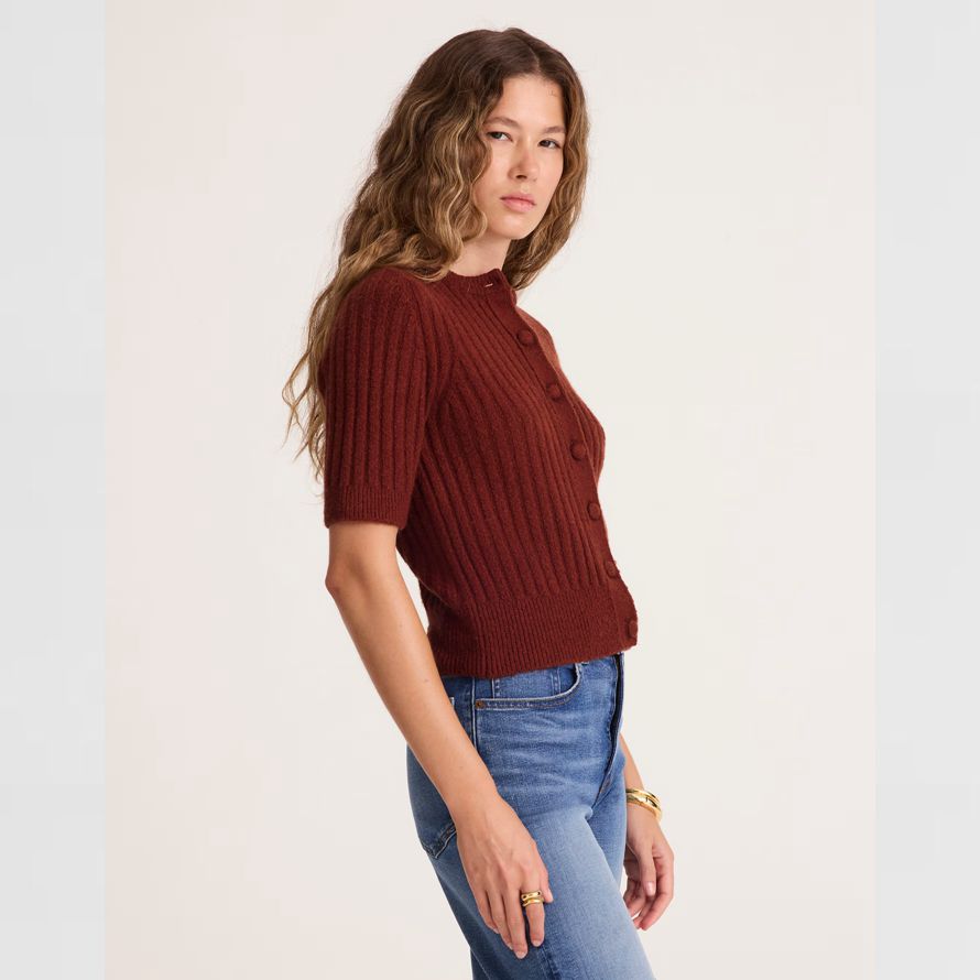 rot braun madewell kurzen puff-sleeve womens strickjacke