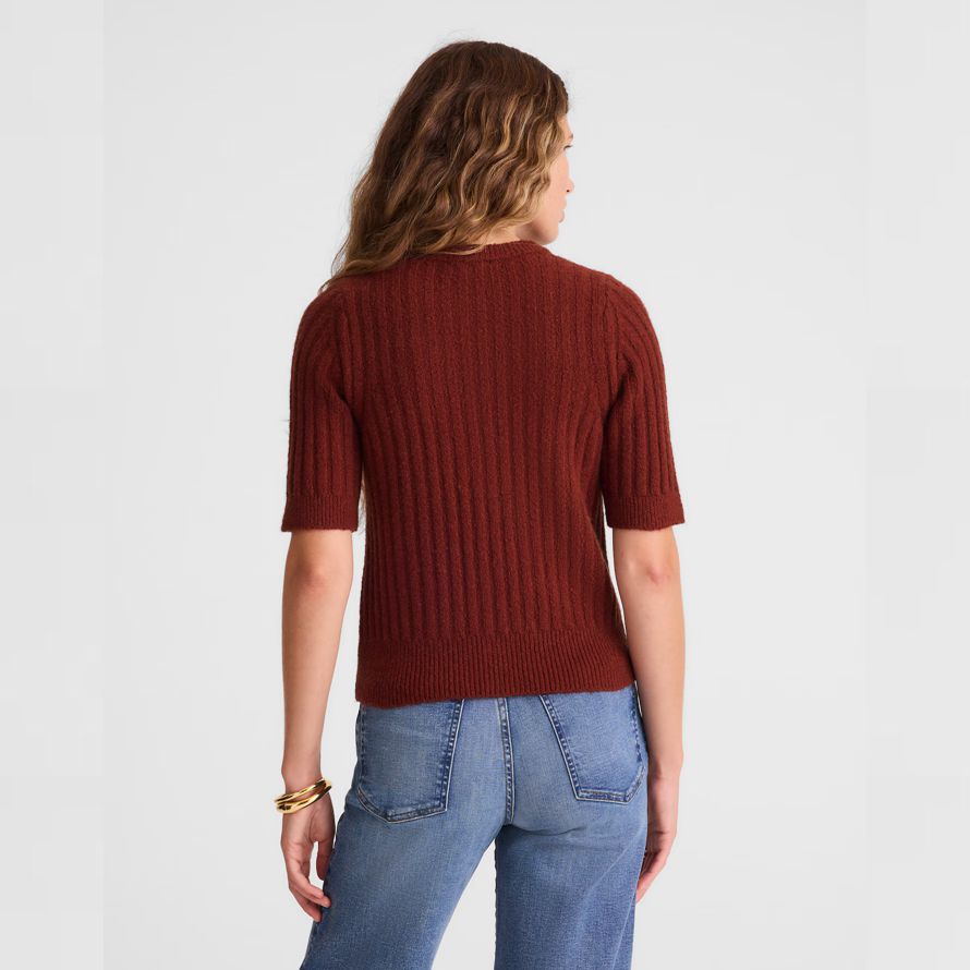 rot braun madewell kurzen puff-sleeve womens strickjacke