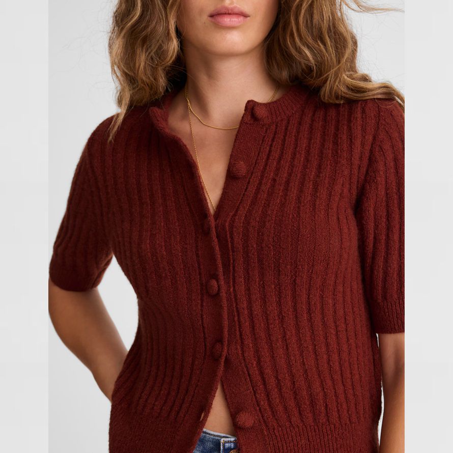 rot braun madewell kurzen puff-sleeve womens strickjacke