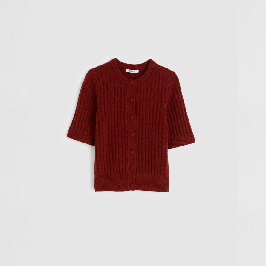 rot braun madewell kurzen puff-sleeve womens strickjacke