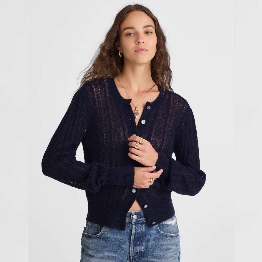 damen madewell pointelle-stich-alpaka-mischung strickjacke-navy