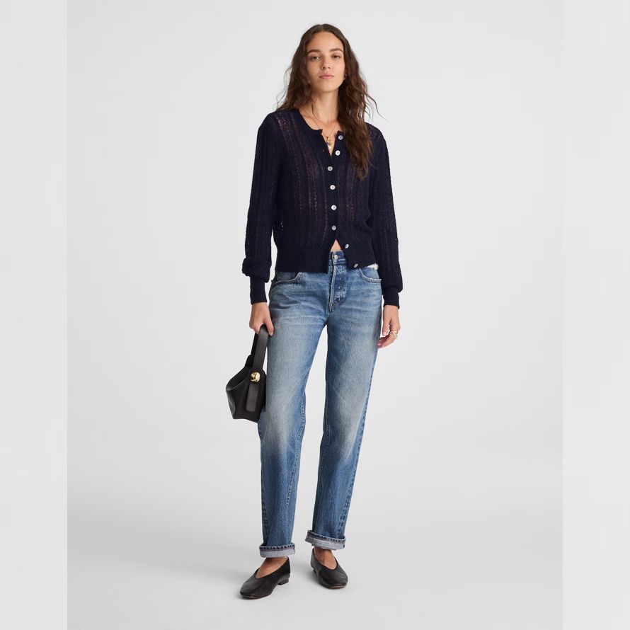 damen madewell pointelle-stich-alpaka-mischung strickjacke-navy